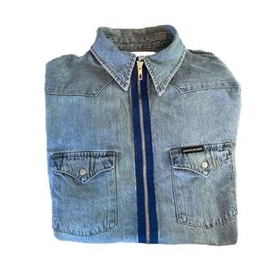 Calvin Klein Mens Western Long Sleeve Button Up Shirt, Blue, Size M